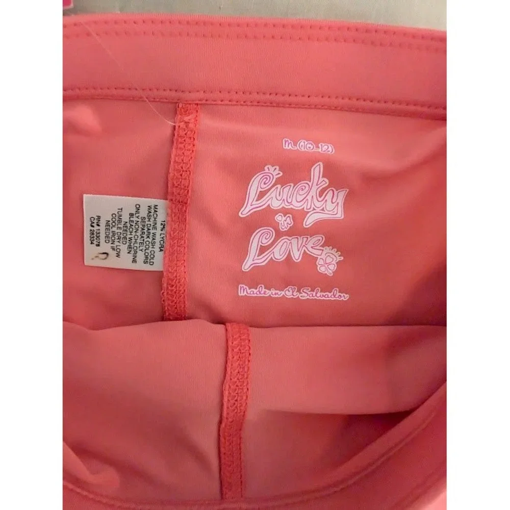 Lucky in Love Tank and Skort Set Girls Size M 10-12 Coral Pink Golf Tennis NWT